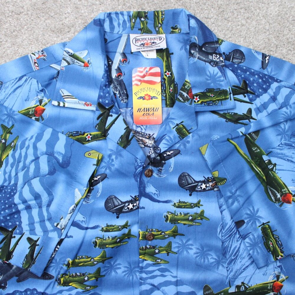 Pacific Legend‎ Shirt NWT Mens Large Blue Planes All Over Print Hawaiian S/S